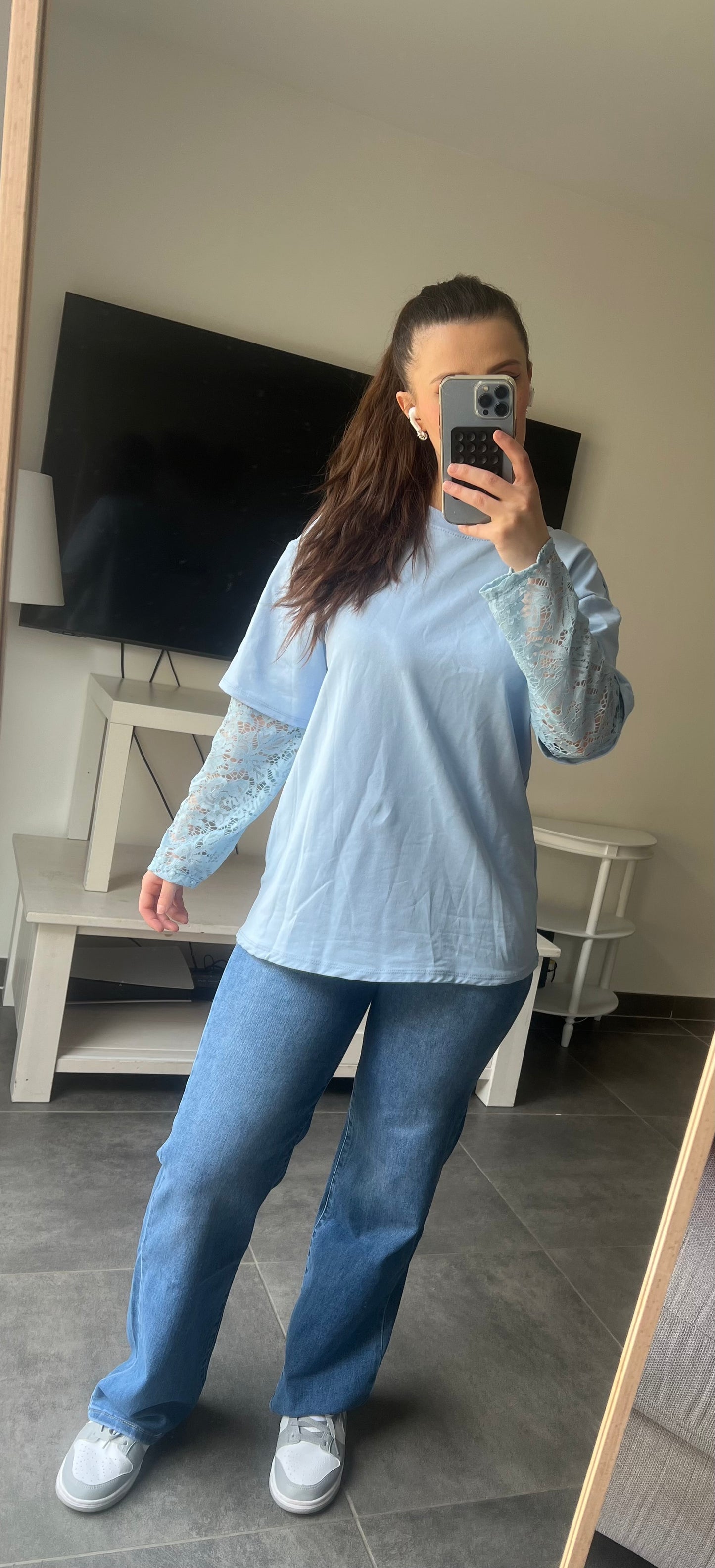 T-Shirt dentelle bleu